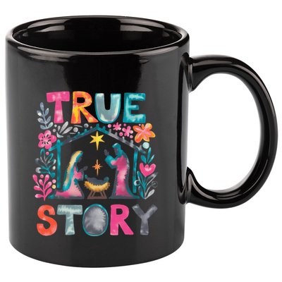 Retro True Story Christmas Nativity Scene Jesus Cross Xmas 11oz C Handle Ceramic Mug