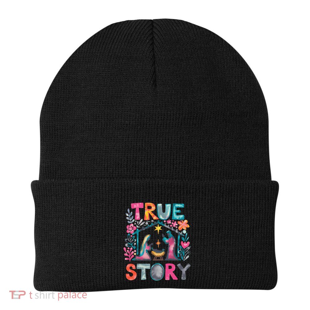 Retro True Story Christmas Nativity Scene Jesus Cross Xmas Beanie