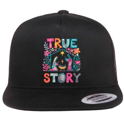 Retro True Story Christmas Nativity Scene Jesus Cross Xmas Flatbill Hat