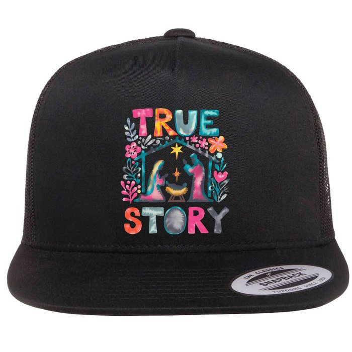 Retro True Story Christmas Nativity Scene Jesus Cross Xmas Flatbill Hat