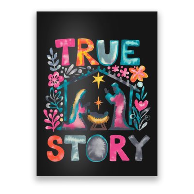 Retro True Story Christmas Nativity Scene Jesus Cross Xmas Poster