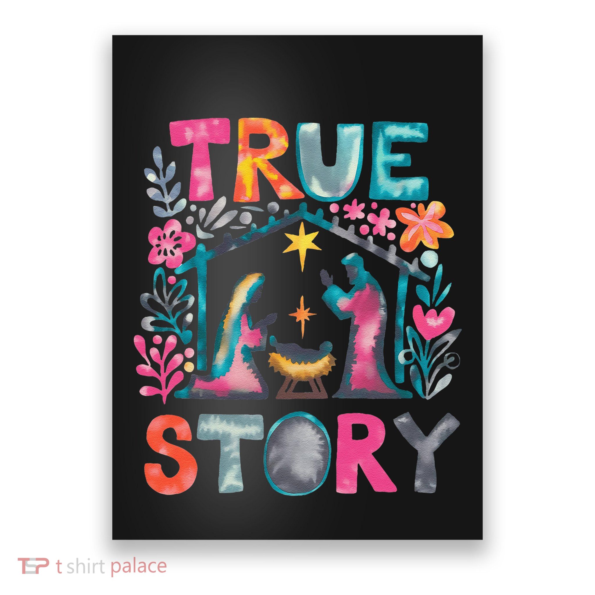 Retro True Story Christmas Nativity Scene Jesus Cross Xmas Poster