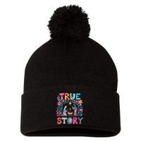 Retro True Story Christmas Nativity Scene Jesus Cross Xmas Pom Pom 12in Knit Beanie
