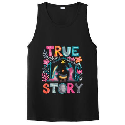 Retro True Story Christmas Nativity Scene Jesus Cross Xmas PosiCharge Competitor Tank