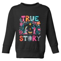 Retro True Story Christmas Nativity Scene Jesus Cross Xmas Toddler Sweatshirt
