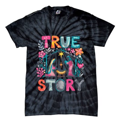 Retro True Story Christmas Nativity Scene Jesus Cross Xmas Tie-Dye T-Shirt