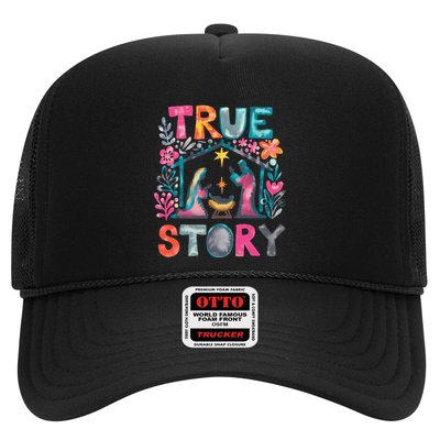 Retro True Story Christmas Nativity Scene Jesus Cross Xmas Trucker Hat