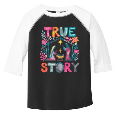 Retro True Story Christmas Nativity Scene Jesus Cross Xmas Toddler Fine Jersey T-Shirt