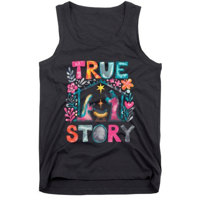 Retro True Story Christmas Nativity Scene Jesus Cross Xmas Tank Top
