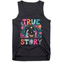 Retro True Story Christmas Nativity Scene Jesus Cross Xmas Tank Top