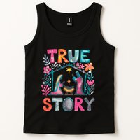 Retro True Story Christmas Nativity Scene Jesus Cross Xmas Tank Top