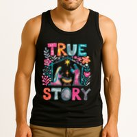 Retro True Story Christmas Nativity Scene Jesus Cross Xmas Tank Top