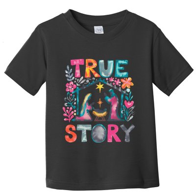 Retro True Story Christmas Nativity Scene Jesus Cross Xmas Toddler T-Shirt