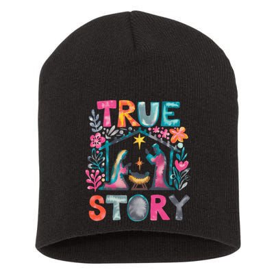 Retro True Story Christmas Nativity Scene Jesus Cross Xmas Short Acrylic Beanie