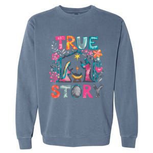 Retro True Story Christmas Nativity Scene Jesus Cross Xmas Garment-Dyed Sweatshirt