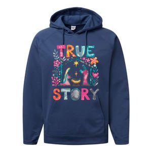 Retro True Story Christmas Nativity Scene Jesus Cross Xmas Performance Fleece Hoodie