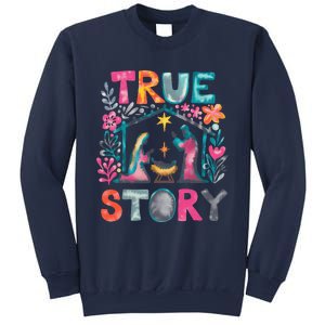 Retro True Story Christmas Nativity Scene Jesus Cross Xmas Sweatshirt