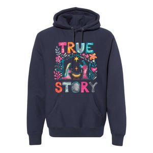 Retro True Story Christmas Nativity Scene Jesus Cross Xmas Premium Hoodie