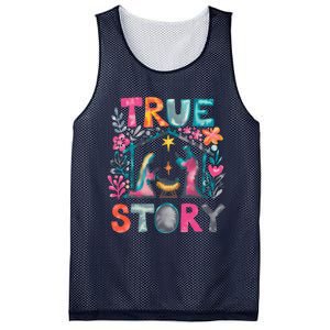 Retro True Story Christmas Nativity Scene Jesus Cross Xmas Mesh Reversible Basketball Jersey Tank