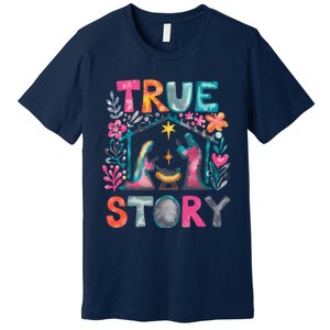 Retro True Story Christmas Nativity Scene Jesus Cross Xmas Premium T-Shirt