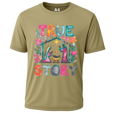 Retro True Story Christmas Nativity Scene Jesus Cross Xmas Performance Shirt