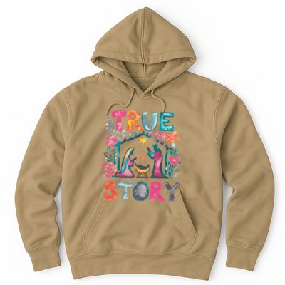 Retro True Story Christmas Nativity Scene Jesus Cross Xmas Hoodie