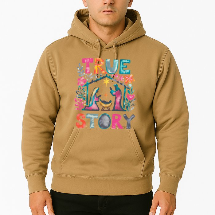 Retro True Story Christmas Nativity Scene Jesus Cross Xmas Hoodie