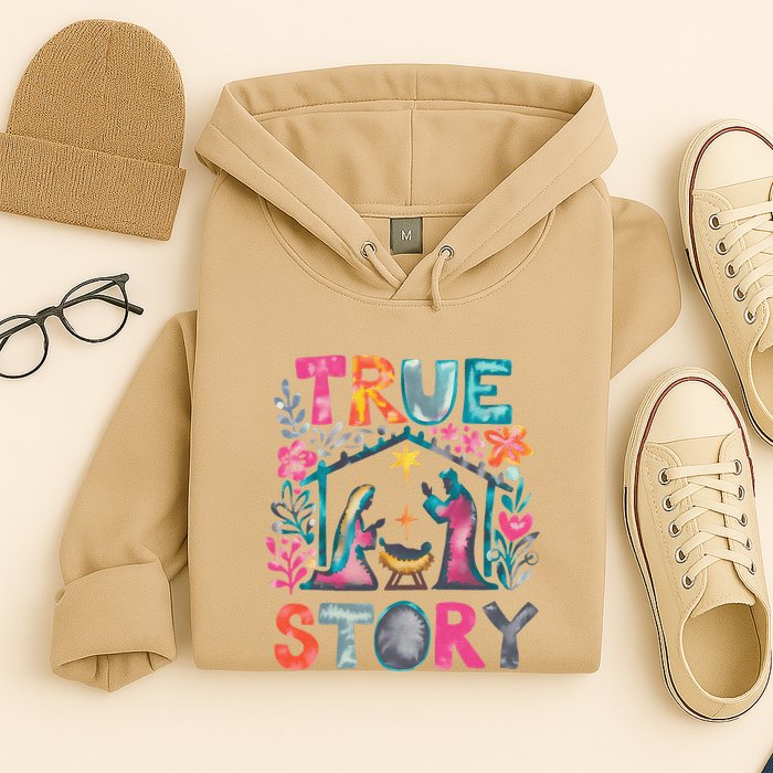 Retro True Story Christmas Nativity Scene Jesus Cross Xmas Hoodie