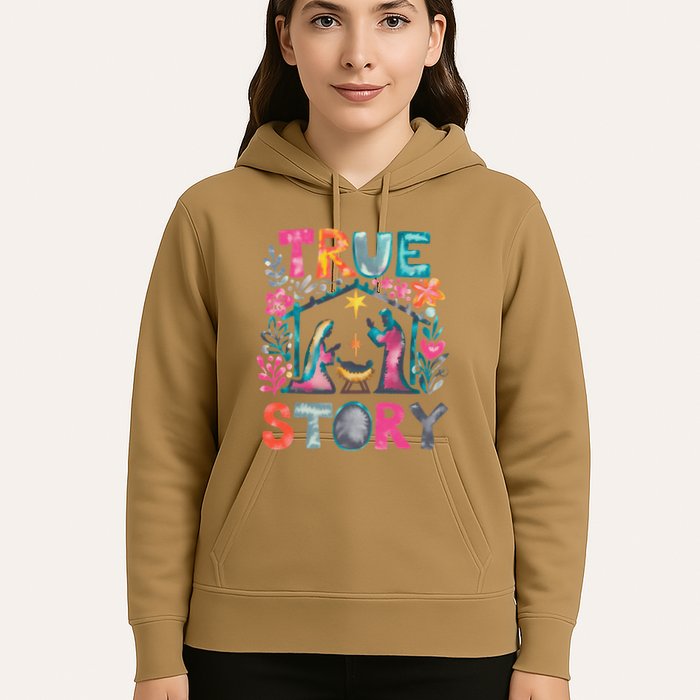 Retro True Story Christmas Nativity Scene Jesus Cross Xmas Hoodie