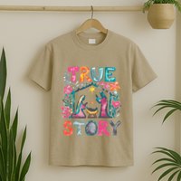 Retro True Story Christmas Nativity Scene Jesus Cross Xmas T-Shirt