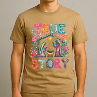 Retro True Story Christmas Nativity Scene Jesus Cross Xmas T-Shirt