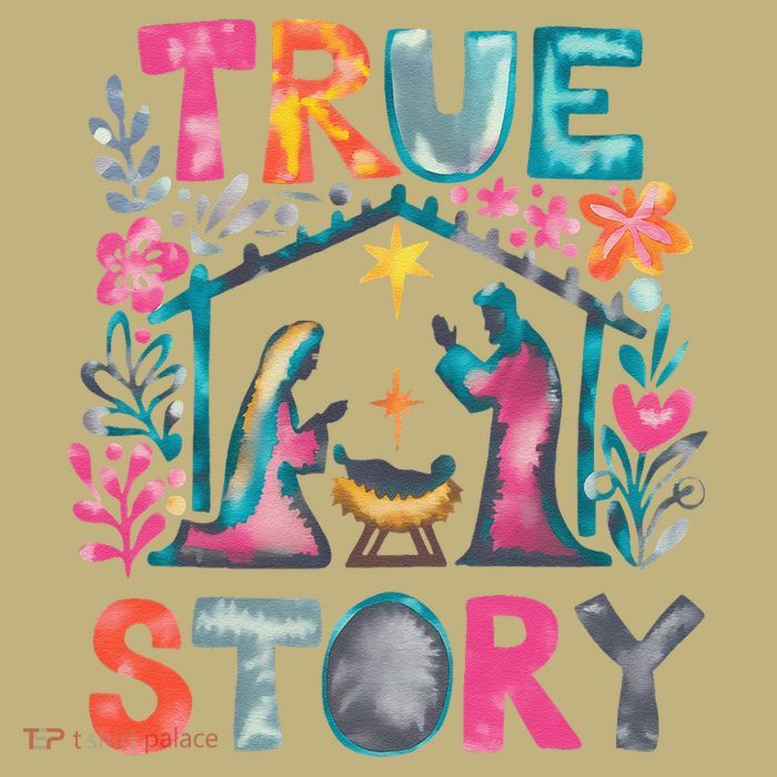 Retro True Story Christmas Nativity Scene Jesus Cross Xmas T-Shirt