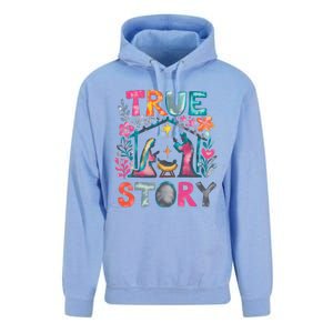 Retro True Story Christmas Nativity Scene Jesus Cross Xmas Unisex Surf Hoodie