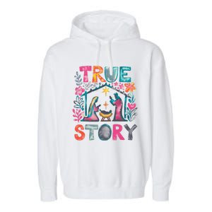 Retro True Story Christmas Nativity Scene Jesus Cross Xmas Garment-Dyed Fleece Hoodie