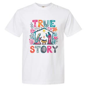 Retro True Story Christmas Nativity Scene Jesus Cross Xmas Garment-Dyed Heavyweight T-Shirt