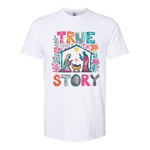 Retro True Story Christmas Nativity Scene Jesus Cross Xmas Softstyle CVC T-Shirt