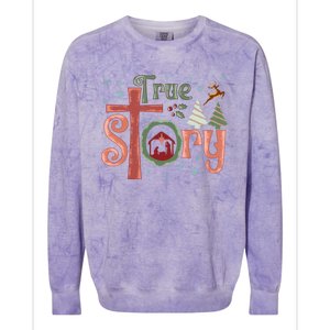 Retro True Story Jesus Christmas Nativity Scene Christian Gift Colorblast Crewneck Sweatshirt