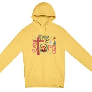 Retro True Story Jesus Christmas Nativity Scene Christian Gift Premium Pullover Hoodie