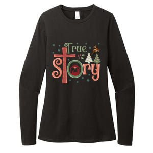 Retro True Story Jesus Christmas Nativity Scene Christian Gift Womens CVC Long Sleeve Shirt