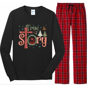 Retro True Story Jesus Christmas Nativity Scene Christian Gift Long Sleeve Pajama Set