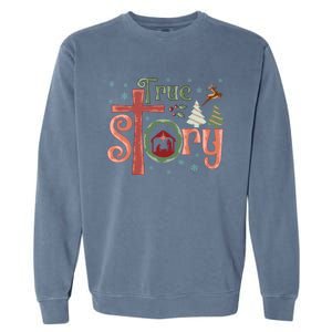 Retro True Story Jesus Christmas Nativity Scene Christian Gift Garment-Dyed Sweatshirt