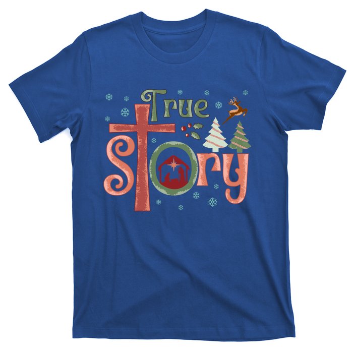 Retro True Story Jesus Christmas Nativity Scene Christian Gift T-Shirt