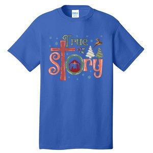 Retro True Story Jesus Christmas Nativity Scene Christian Gift Tall T-Shirt