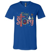 Retro True Story Jesus Christmas Nativity Scene Christian Gift V-Neck T-Shirt