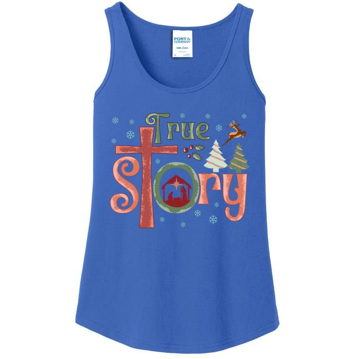 Retro True Story Jesus Christmas Nativity Scene Christian Gift Ladies Essential Tank