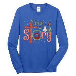 Retro True Story Jesus Christmas Nativity Scene Christian Gift Tall Long Sleeve T-Shirt