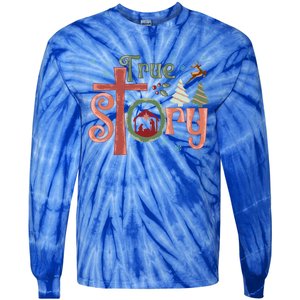 Retro True Story Jesus Christmas Nativity Scene Christian Gift Tie-Dye Long Sleeve Shirt