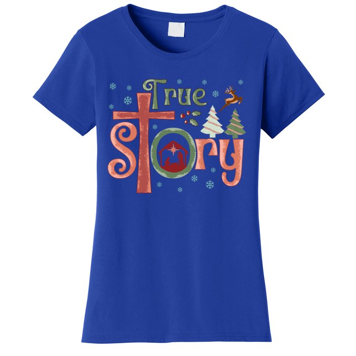 Retro True Story Jesus Christmas Nativity Scene Christian Gift Women's T-Shirt