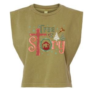 Retro True Story Jesus Christmas Nativity Scene Christian Gift Garment-Dyed Women's Muscle Tee