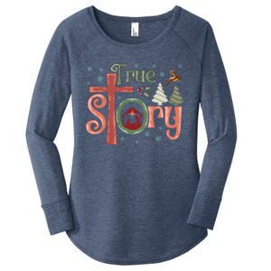 Retro True Story Jesus Christmas Nativity Scene Christian Gift Women's Perfect Tri Tunic Long Sleeve Shirt